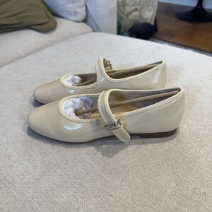 Beige Patent Leather Mary Jane Flats